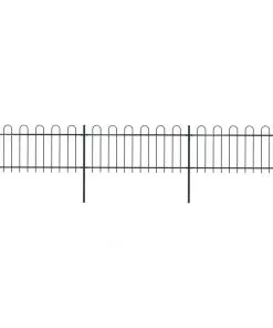 vidaXL Garden Fence with Hoop Top Steel 5.1×0.8 m Black