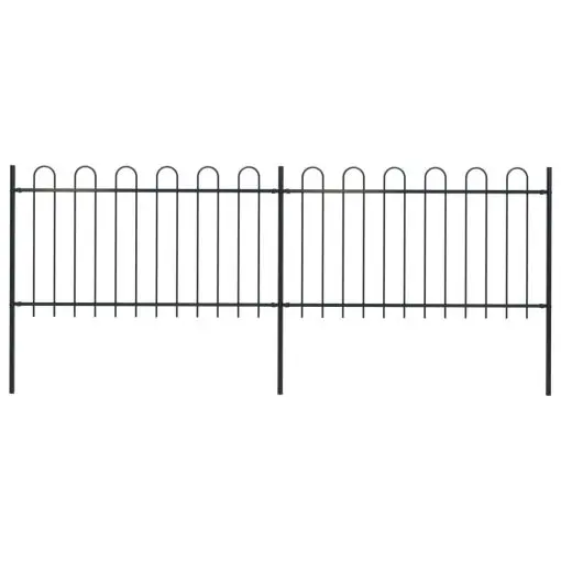vidaXL Garden Fence with Hoop Top Steel 3.4×1 m Black
