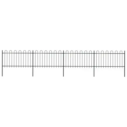 vidaXL Garden Fence with Hoop Top Steel 6.8×1 m Black