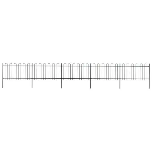 vidaXL Garden Fence with Hoop Top Steel 8.5×1 m Black