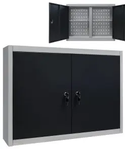vidaXL Wall Mounted Tool Cabinet Industrial Style Metal Grey and Black