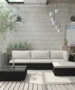 vidaXL 5 Piece Garden Lounge Set with Cushions Poly Rattan Black