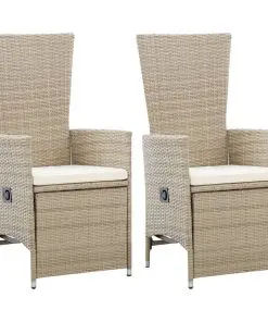 vidaXL Reclining Garden Chairs 2 pcs with Cushions Poly Rattan Beige