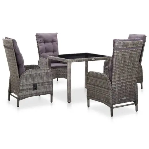 vidaXL 5 Piece Outdoor Dining Set Poly Rattan and Tempered Glass Grey