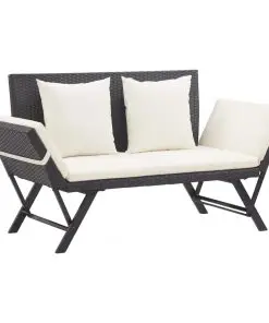 vidaXL Garden Bench with Cushions 176 cm Black Poly Rattan