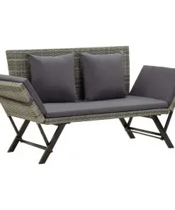 vidaXL Garden Bench with Cushions 176 cm Grey Poly Rattan