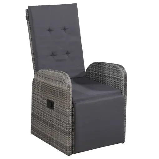 vidaXL Reclining Garden Chair with Cushion Poly Rattan Grey