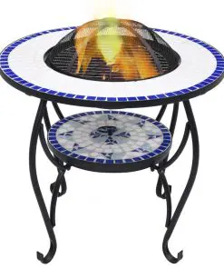 vidaXL Mosaic Fire Pit Table Blue and White 68 cm Ceramic