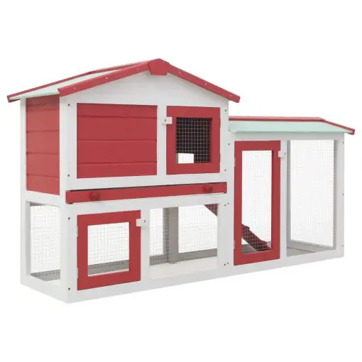 vidaXL Outdoor Large Rabbit Hutch Red and White 145x45x85 cm Wood