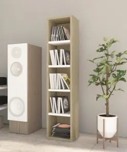 vidaXL CD Cabinet White and Sonoma Oak 21x16x93.5 cm Chipboard