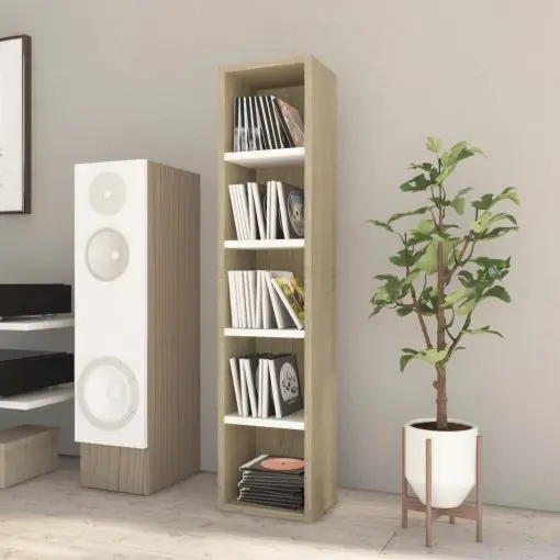 vidaXL CD Cabinet White and Sonoma Oak 21x16x93.5 cm Chipboard