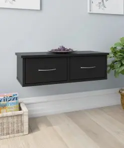 vidaXL Wall-mounted Drawer Shelf Black 60x26x18.5 cm Chipboard
