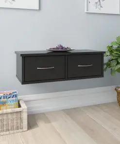 vidaXL Wall-mounted Drawer Shelf High Gloss Black 60x26x18.5 cm Chipboard