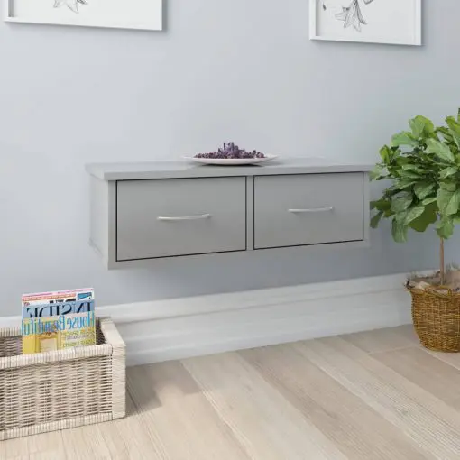vidaXL Wall-mounted Drawer Shelf High Gloss Grey 60x26x18.5 cm Chipboard