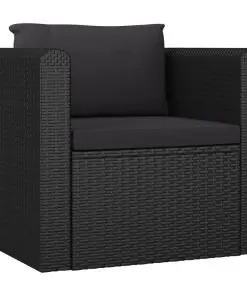 vidaXL Single Sofa with Cushions Poly Rattan Black
