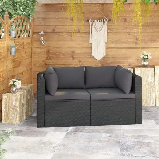 vidaXL 2 Piece Garden Sofa Set with Cushions Poly Rattan Black