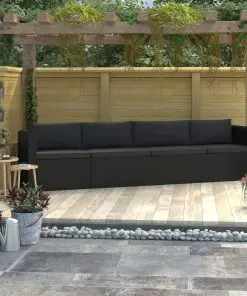 vidaXL 4 Piece Garden Sofa Set with Cushions Poly Rattan Black