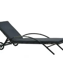 vidaXL Sun Lounger with Cushion & Wheels Poly Rattan Anthracite