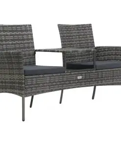 vidaXL 2-Seater Garden Sofa with Tea Table Poly Rattan Anthracite
