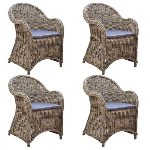 vidaXL Outdoor Chairs 4 pcs with Cushions Natural Rattan