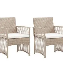 vidaXL Garden Armchairs with Cushions 2 pcs Beige Poly Rattan