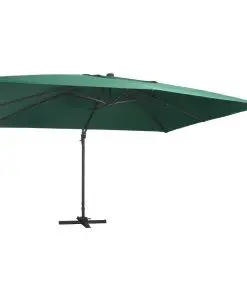 vidaXL Cantilever Umbrella with LED Lights and Aluminium Pole 400×300 cm Green
