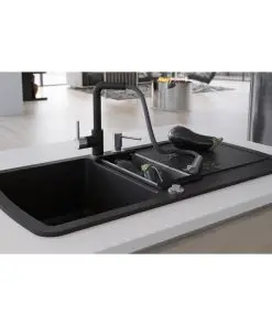 vidaXL Granite Kitchen Sink Double Basin Black