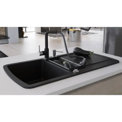 vidaXL Granite Kitchen Sink Double Basin Black