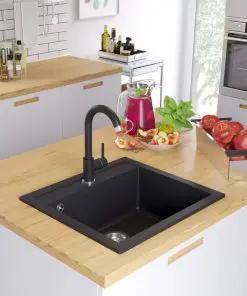 vidaXL Granite Kitchen Sink Single Basin Black