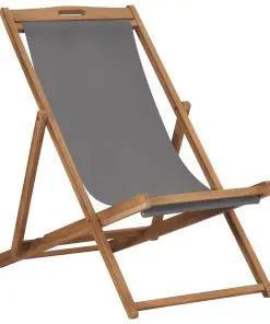 vidaXL Folding Beach Chair Solid Teak Wood Grey