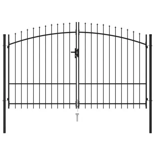 vidaXL Fence Gate Double Door with Spike Top Steel 3×2 m Black