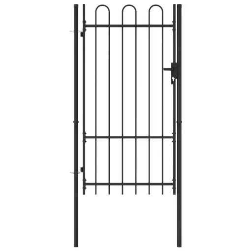 vidaXL Fence Gate Single Door with Arched Top Steel 1×1.75 m Black