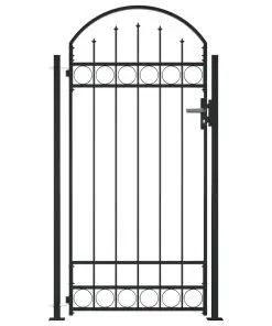 vidaXL Fence Gate with Arched Top and 2 Posts 100×200 cm Black