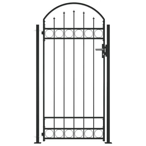 vidaXL Fence Gate with Arched Top and 2 Posts 100×200 cm Black