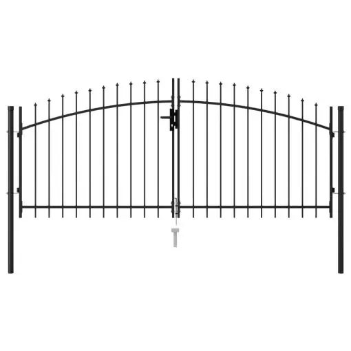 vidaXL Fence Gate Double Door with Spike Top Steel 3×1.25 m Black