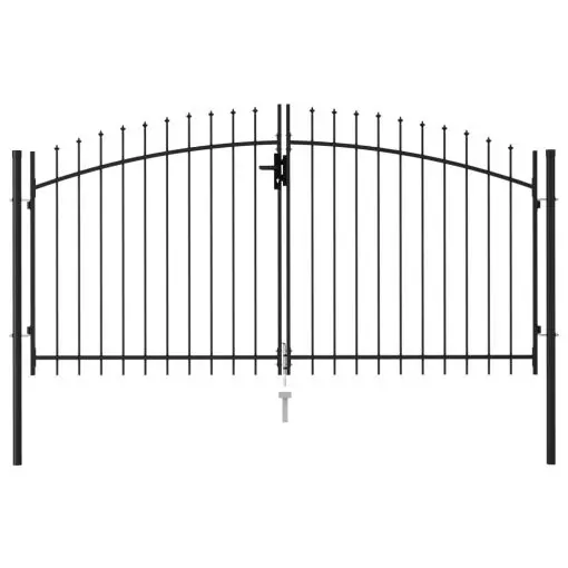 vidaXL Fence Gate Double Door with Spike Top Steel 3×1.5 m Black