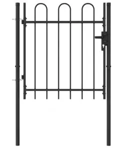 vidaXL Fence Gate Single Door with Arched Top Steel 1×1 m Black