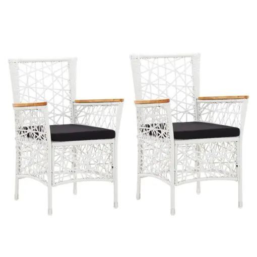 vidaXL Outdoor Chairs 2 pcs with Cushions Poly Rattan White