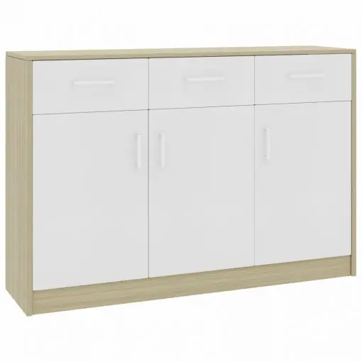 vidaXL Sideboard White and Sonoma Oak 110x34x75 cm Chipboard