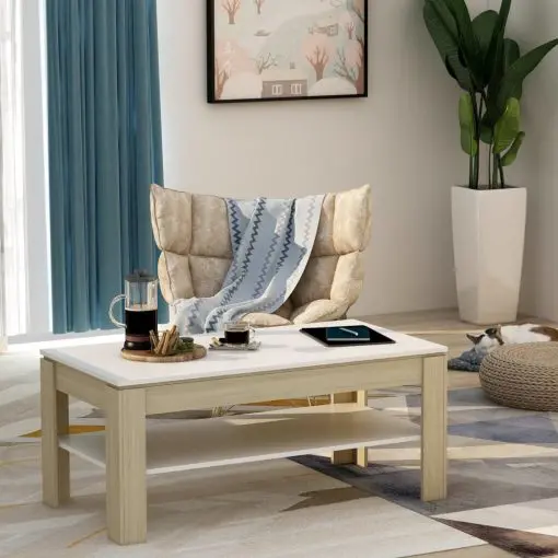 vidaXL Coffee Table White and Sonoma Oak 110x60x47 cm Chipboard