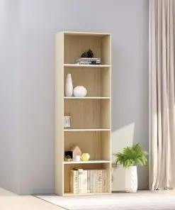 vidaXL 5-Tier Book Cabinet White and Sonoma Oak 60x30x189 cm Chipboard