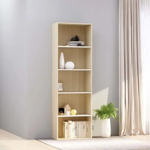 vidaXL 5-Tier Book Cabinet White and Sonoma Oak 60x30x189 cm Chipboard