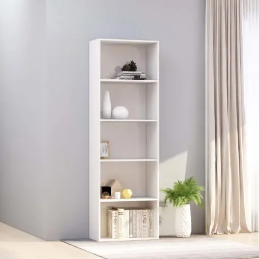 vidaXL 5-Tier Book Cabinet High Gloss White 60x30x189 cm Chipboard