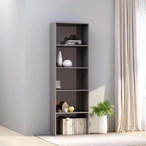 vidaXL 5-Tier Book Cabinet High Gloss Grey 60x30x189 cm Chipboard