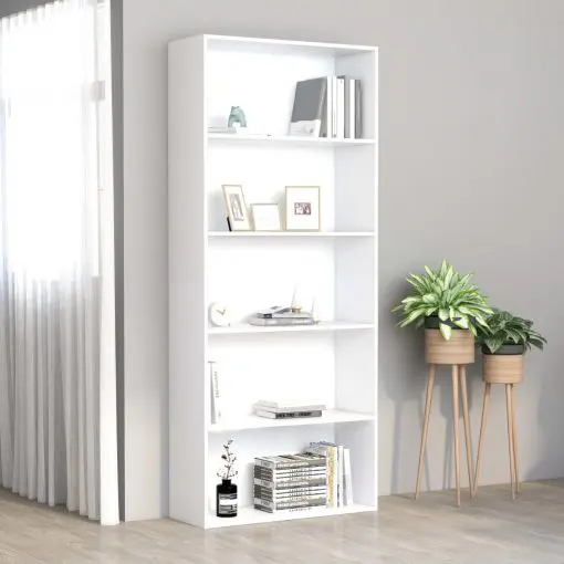vidaXL 5-Tier Book Cabinet White 80x30x189 cm Chipboard