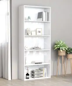 vidaXL 5-Tier Book Cabinet High Gloss White 80x30x189 cm Chipboard