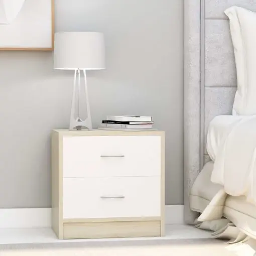 vidaXL Bedside Cabinets 2 pcs White and Sonoma Oak 40x30x40 cm Chipboard