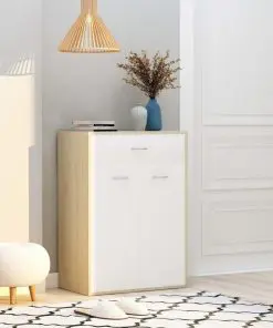 vidaXL Shoe Cabinet White and Sonoma Oak 60x35x84 cm Chipboard