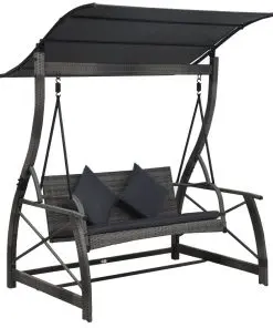 vidaXL 3-seater Garden Swing Bench with Canopy Poly Rattan Grey