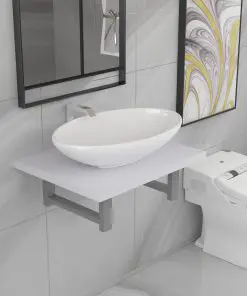 vidaXL Two Piece Bathroom Furniture Set Ceramic White
